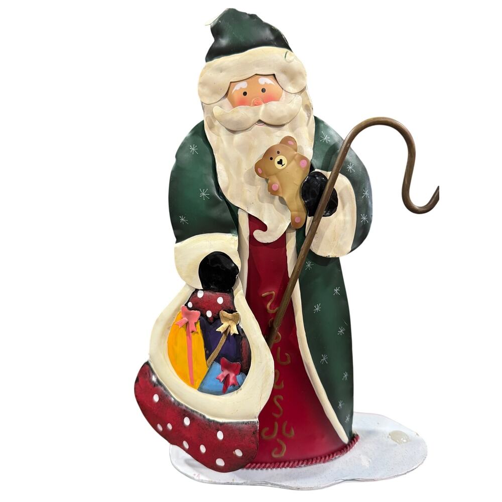 Dennis East 2002 Metal Santa Claus Christmas Stocking Holder Shelf Sitter Decor